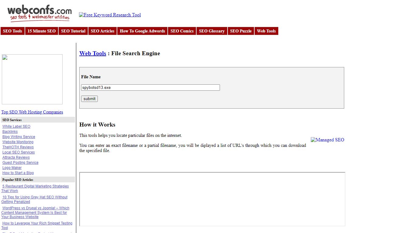 File Search Engine - WebConfs.com