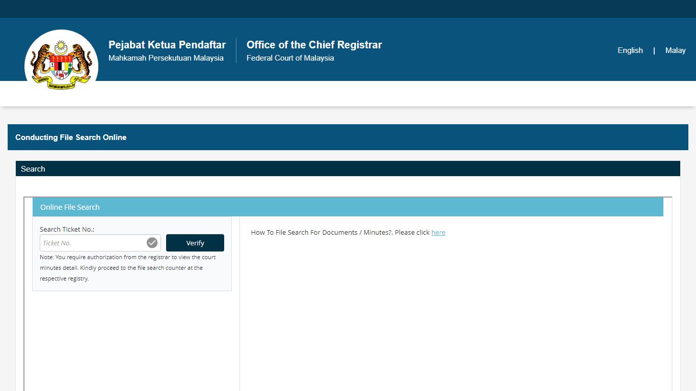 Conducting File Search Online - Kehakiman